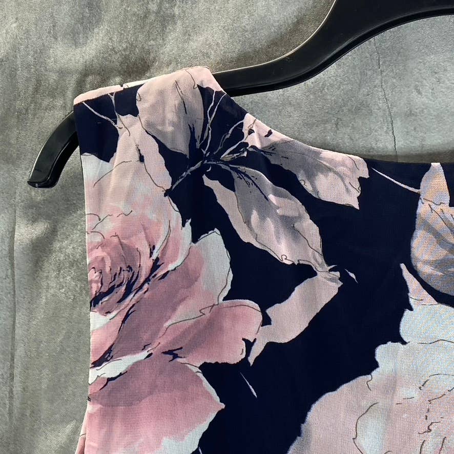 CONNECTED APPAREL Women's Navy-Mauve Floral-Print Chiffon Overlay Dress SZ 6