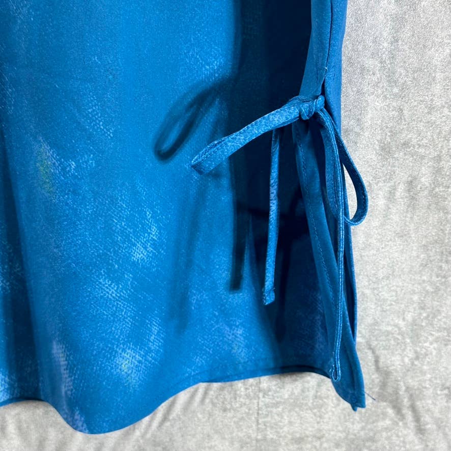 ALFANI Women's Blue Sublime Dye V-Neck Collared Short-Sleeve Tie-Waist Top SZ S