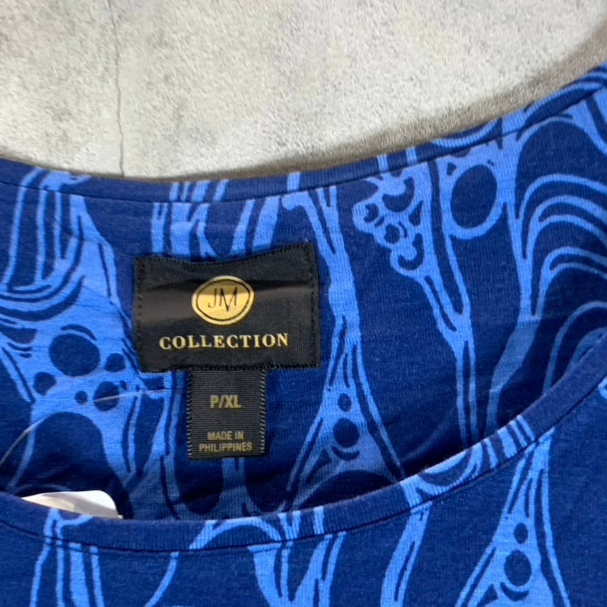 JM COLLECTION Women's Petite Navy Peony Combo Scoop-Neck Cold-Shoulder Top