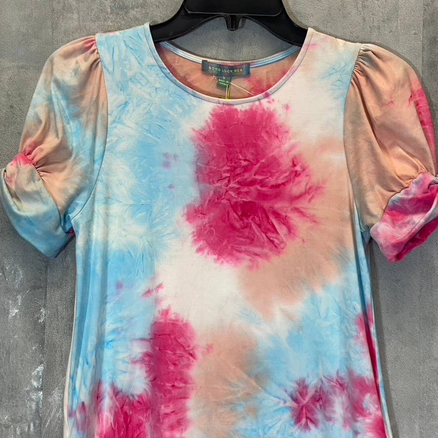GOOD LUCK GEM Women's Sky/Pink Tie-Dye Puff Short Sleeve Mini Dress SZ S