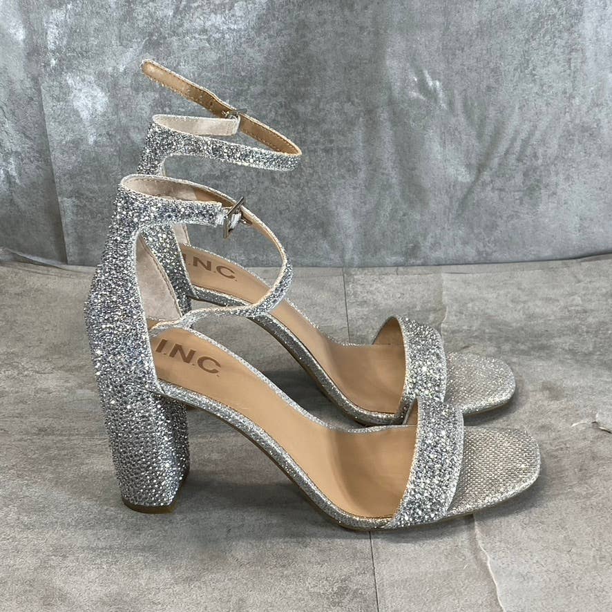 INC INTERNATIONAL CONCEPTS Women's Silver Bling Lexini Two-Piece Sandals SZ 7