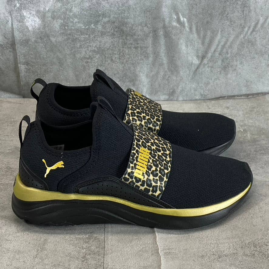 PUMA Women's Black Leopard-Print Soft Ride Sophia Casual Slip-On Sneakers SZ 7.5