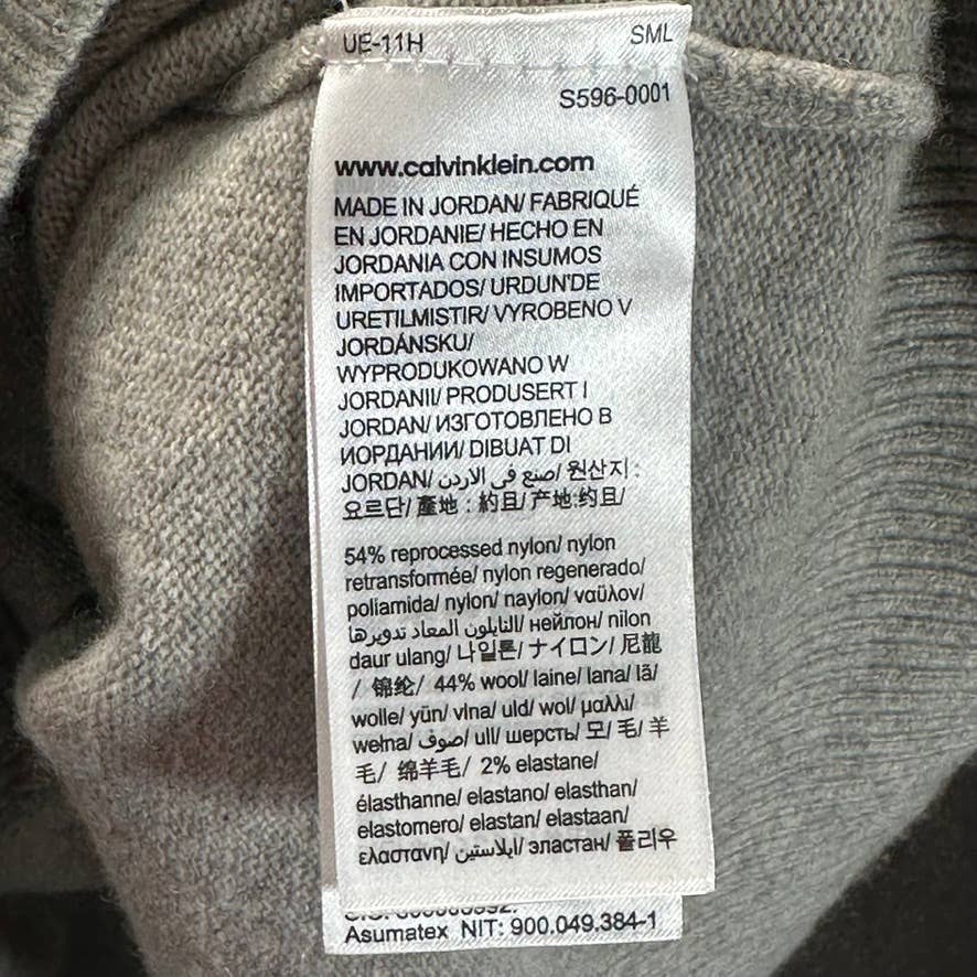 CALVIN KLEIN Men's Grey Merino Wool Regular-Fit Crewneck Pullover Sweater SZ XL