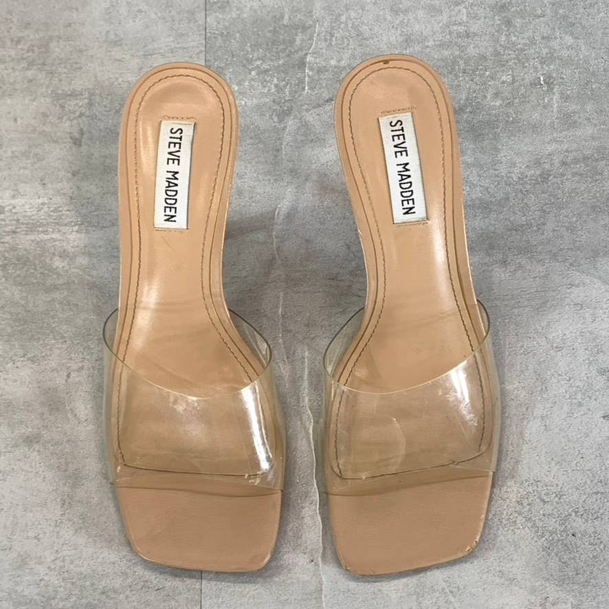 STEVE MADDEN Women's Clear Vinyl Signal Square-Toe Mule Stiletto Sandals SZ 8