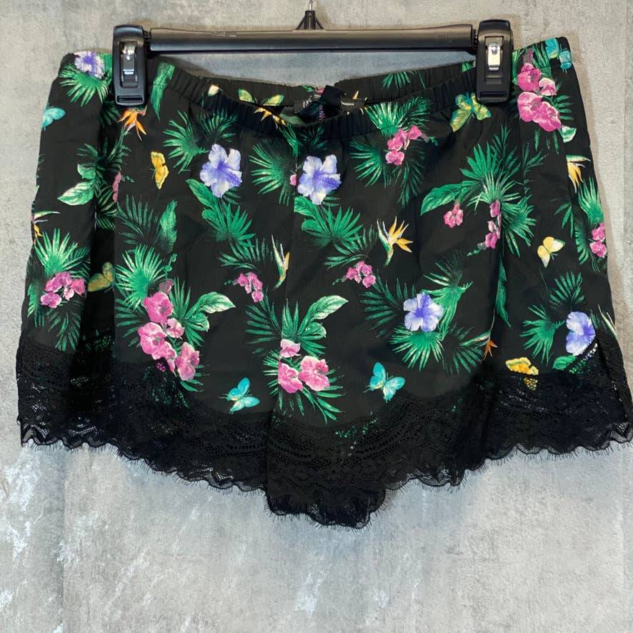 INC INTERNATIONAL CONCEPTS Women's Black Intimate Tropical-Print Pijama Shorts SZ M