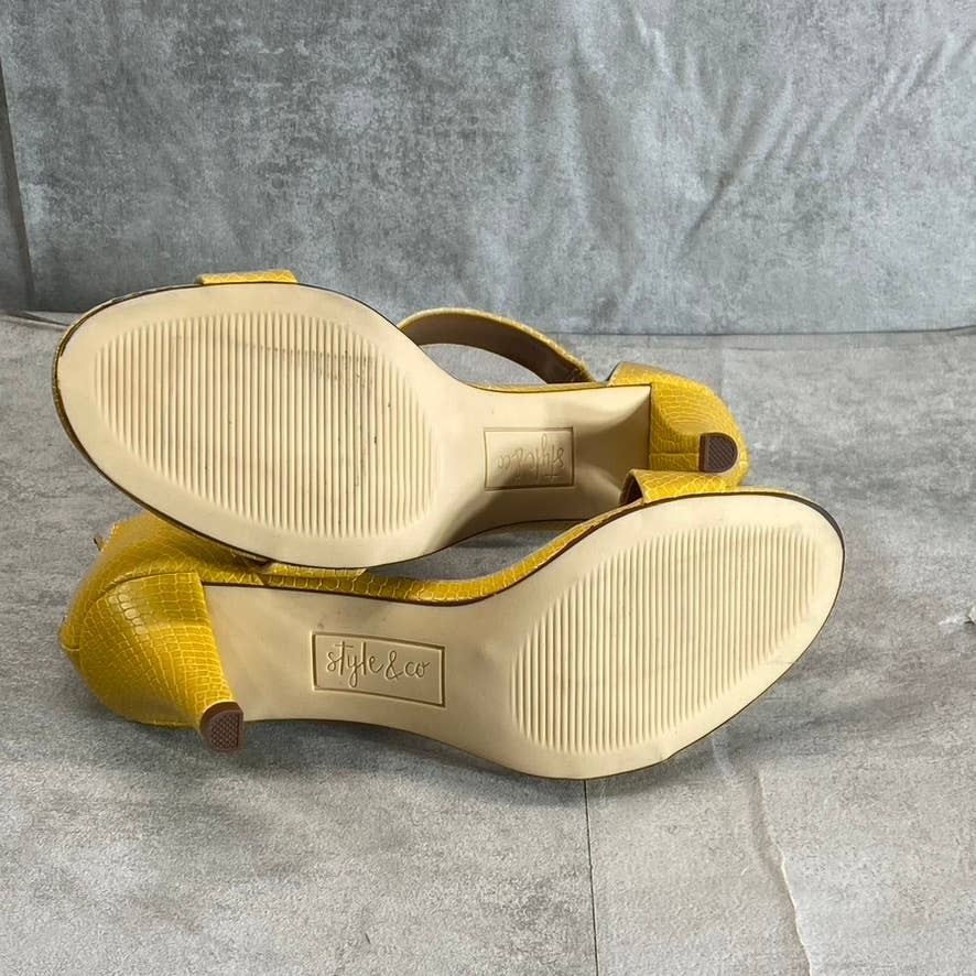 STYLE & CO Yellow Snake Embossed Paycee Round-Toe Two-Piece Dress Sandals SZ 6