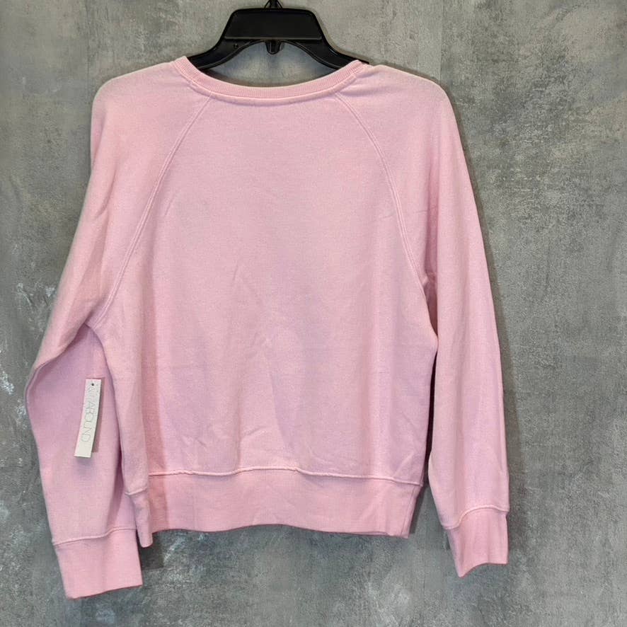 ABOUND Women's Pink Strawberry Embossed Crewneck Raglan Long Sleeve Sweater SZ XXS
