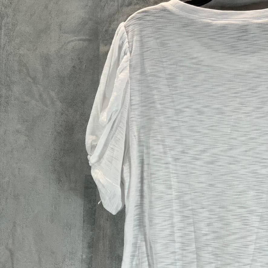 INC INTERNATIONAL CONCEPTS Women's Bright White Crewneck Puff-Sleeve Top SZ L
