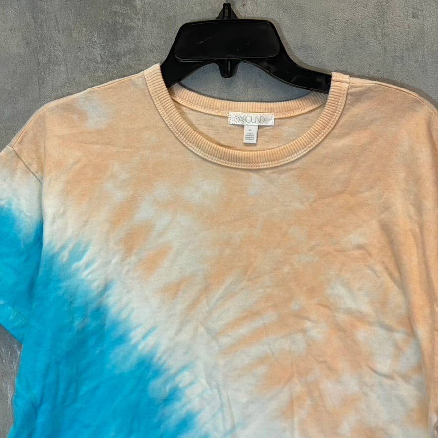ABOUND Women's Blue-Orange Tie-Dye Raw Hem Crewneck T-Shirt SZ XS