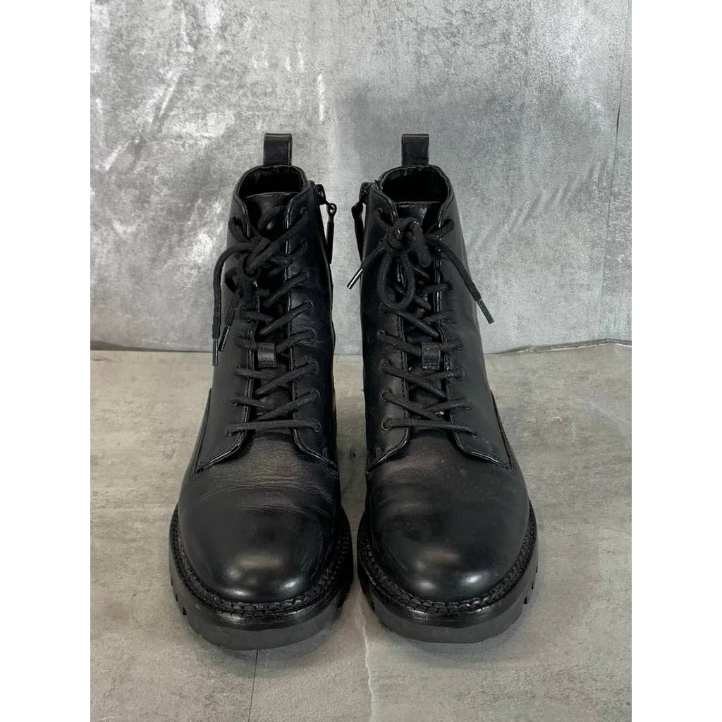 VINCE. Women's Black Leather Cabria Lug-Sole Lace-Up Side-Zip Combat Boots SZ 8