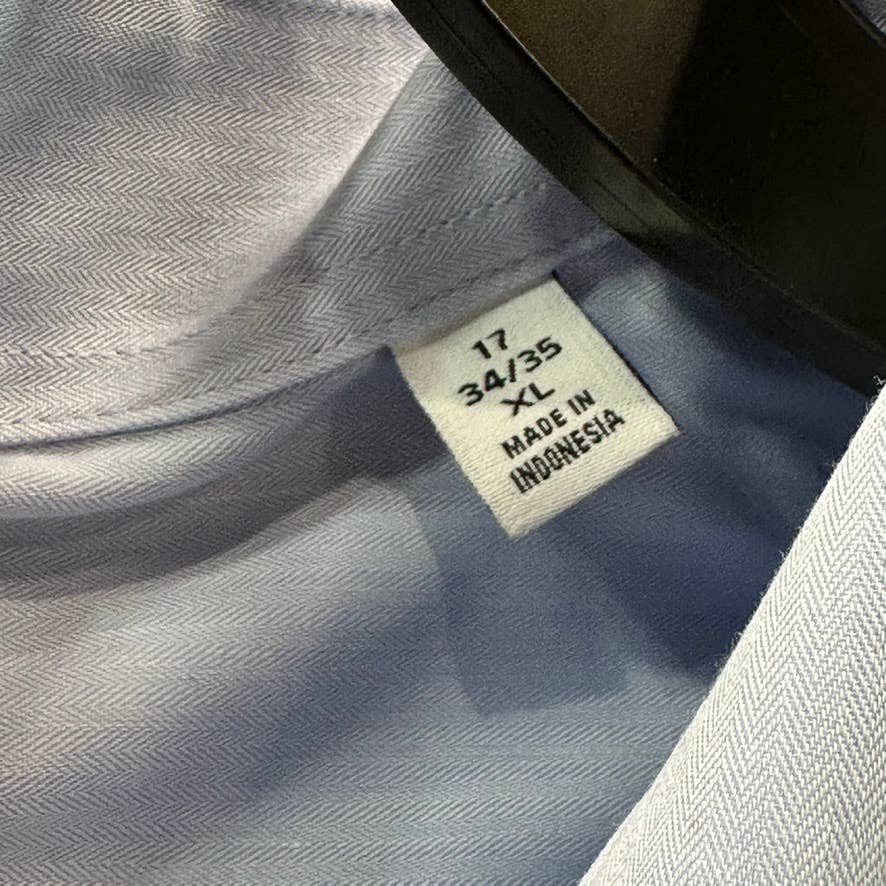 CALVIN KLEIN STEEL Men's Blue Slim-Fit Herringbone Dress Shirt SZ 17 34/35(XL)