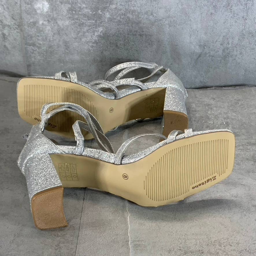 ZIGI SOHO Women's Silver Glitter Emila Strappy Square-Toe Sandals SZ 8