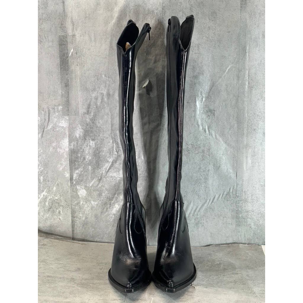 JEFFREY CAMPBELL Women's Black Leather Amiga Pointed-Toe Knee-High Boots SZ 6.5