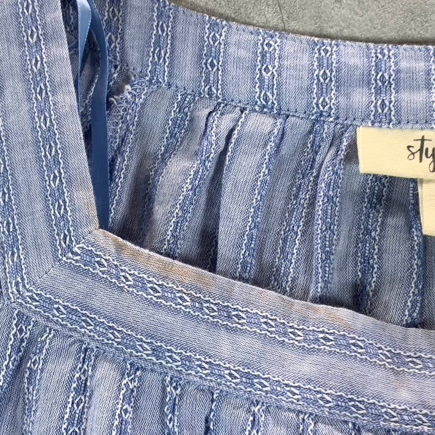STYLE & CO Women's Pg Chambray Square-Neck Short-Sleeve Pointelle Top SZ XS