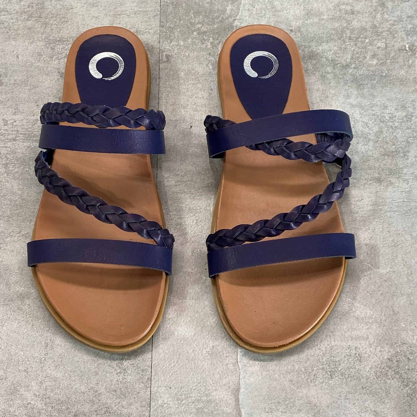 JOURNEE COLLECTION Blue Faux Leather Colette Round-Toe Slide Sandals SZ 7