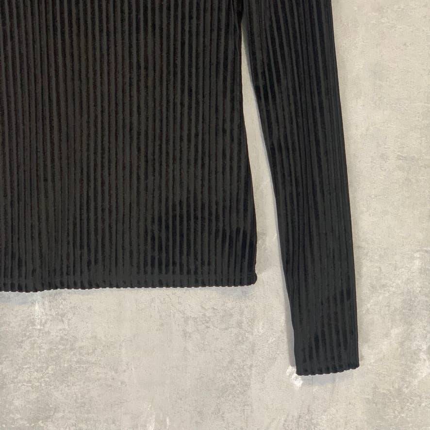 CHELSEA28 Black Velour Stripe Velvet Mock Neck Long Sleeve Top SZ XXS