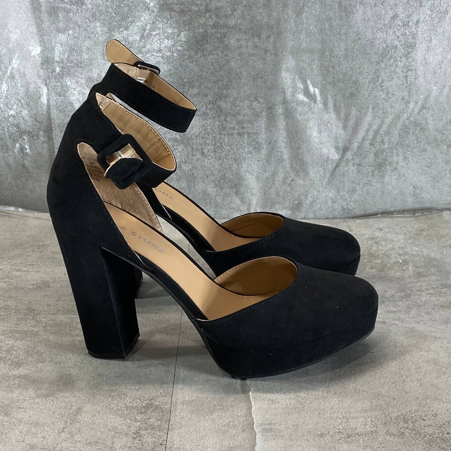 SUN+STONE Women's Black Micro Estrella Round-Closed Toe Block-Heel Pumps SZ 8