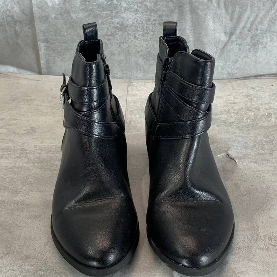 SUN+STONE Women's Black Saandis Memory Foam Almond-Toe Block-Heel Boots SZ 7.5
