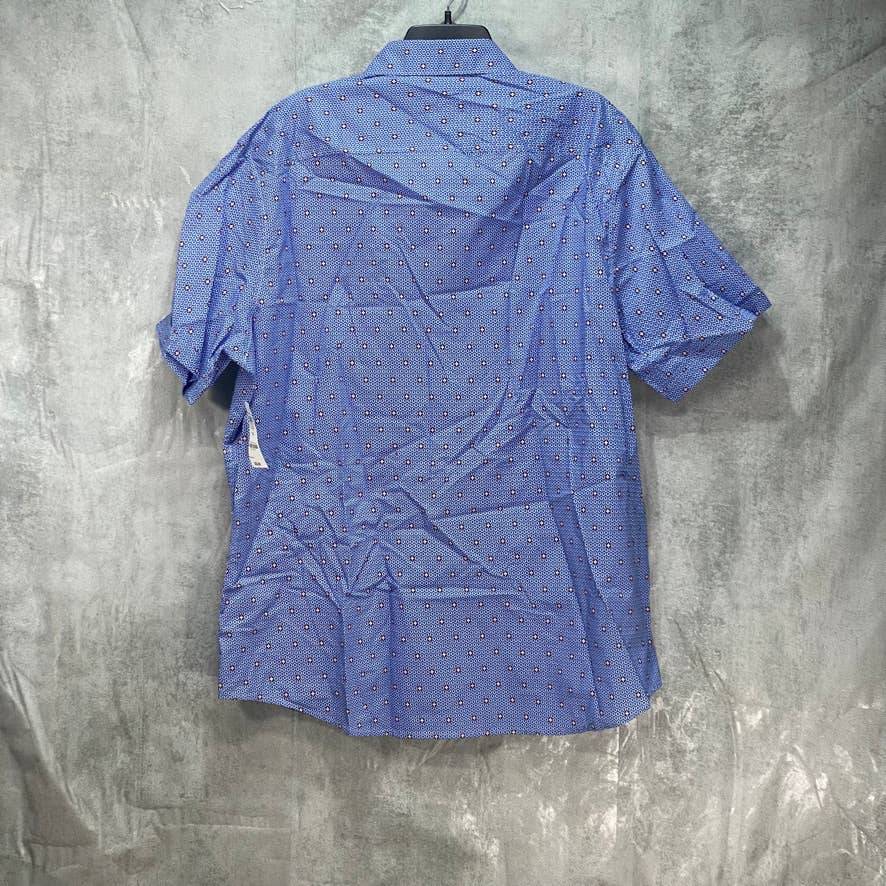 TASSO ELBA Blue Combo Reinatto Print Short Sleeve Button-Up Shirt SZ 2XL