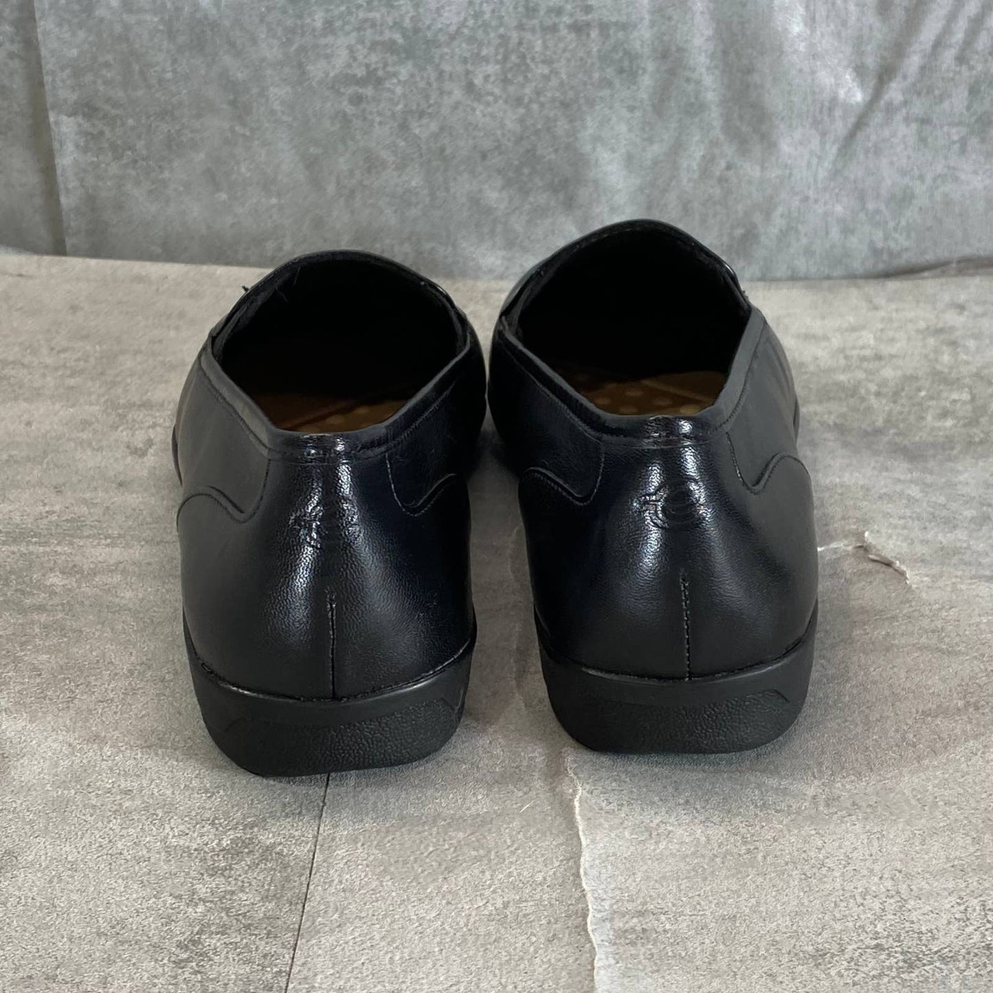 EASY SPIRIT Women's Black Leather Devitt Round-Toe Slip-On Loafer Flats SZ 7.5