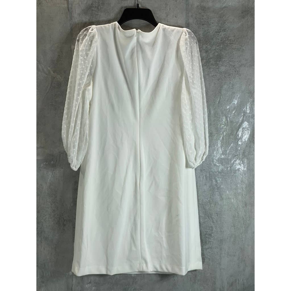 DKNY Women's Cream Illusion Dotted 3/4 Sleeve Crewneck Crepe Shift Mini Dress