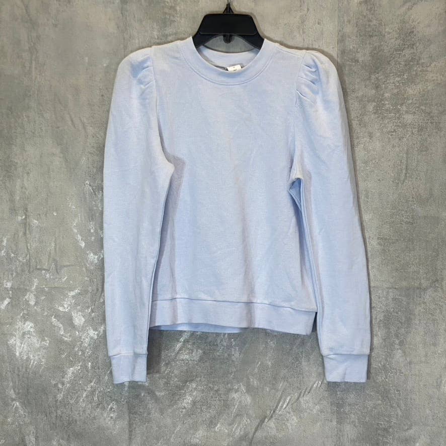 MELROSE AND MARKET Blue Heather Puff Shoulder Crop Pullover Sweatshirt SZ XS
