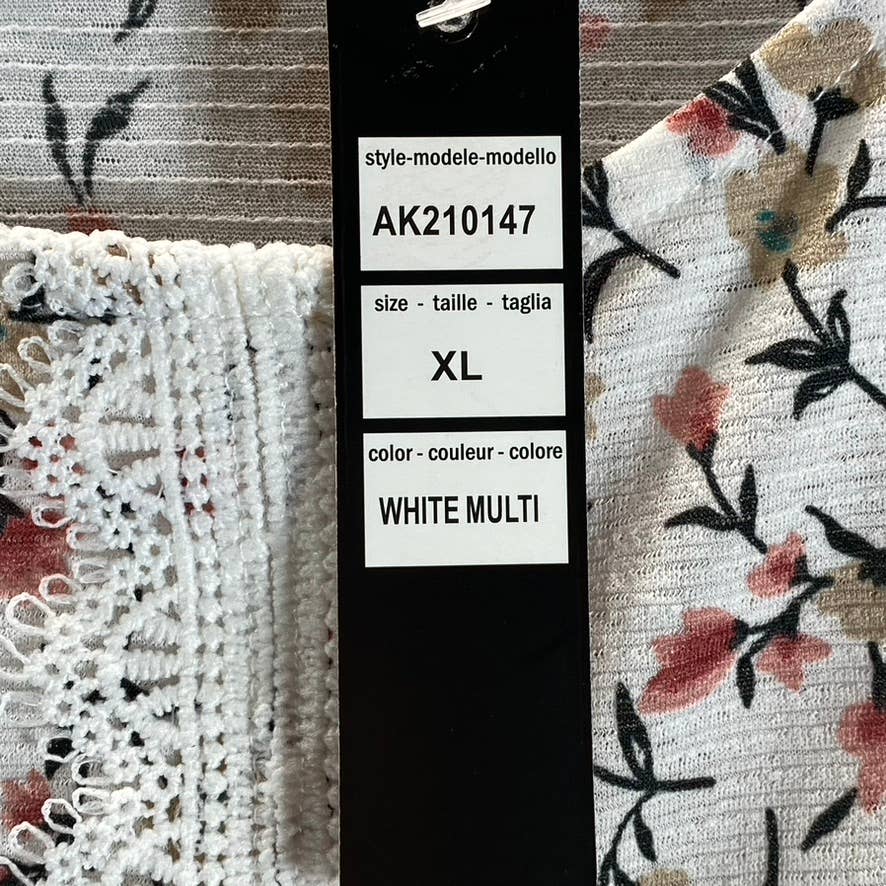 BELLDINI Copper Label Women's White Multi Floral 3/4 Sleeve Peplum Top SZ XL