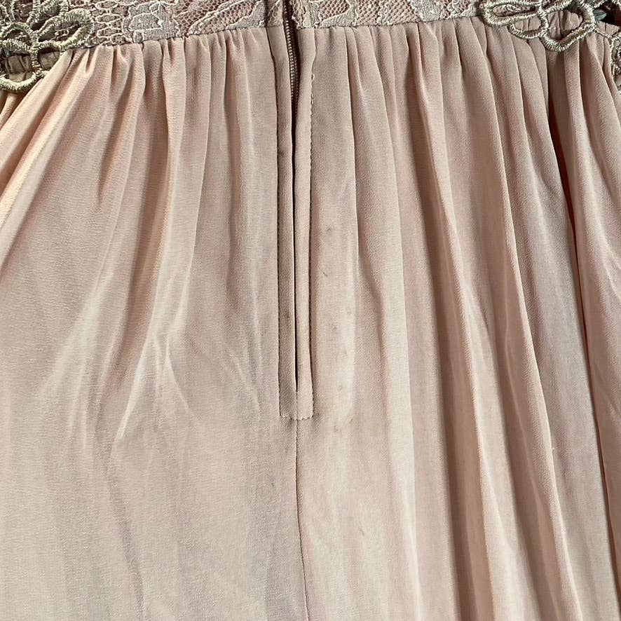 CITY STUDIO Juniors' Pink Scalloped Lace Embellished Illusion Tulip Gown SZ 11