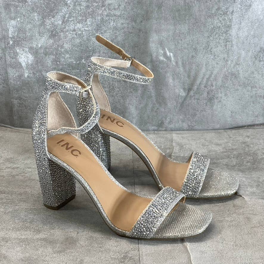 INC INTERNATIONAL CONCEPTS Women's Silver Bling Lexini Two-Piece Sandals SZ 7