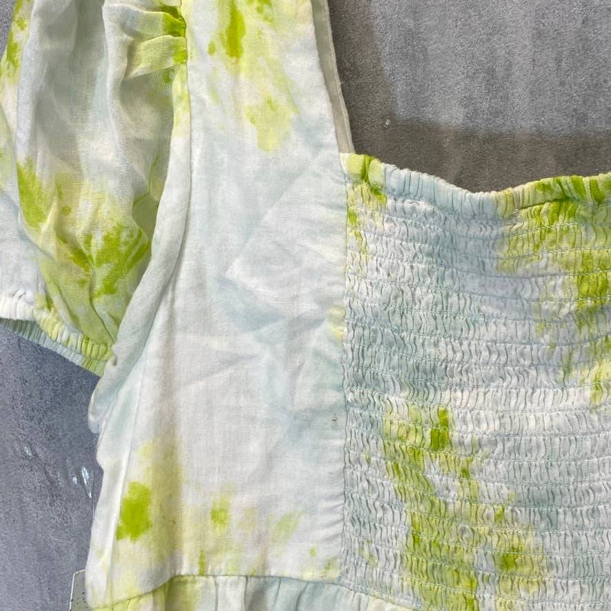 ABOUND Women's Green Dye Spiral Puff Sleeve Square Neck Pullover Mini Dress SZ S