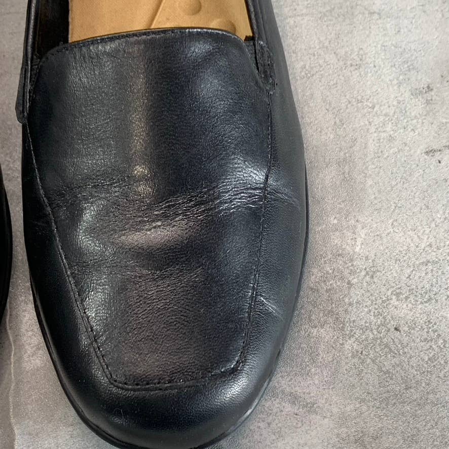 EASY SPIRIT Women's Black Leather Devitt Round-Toe Slip-On Loafer Flats SZ 7.5