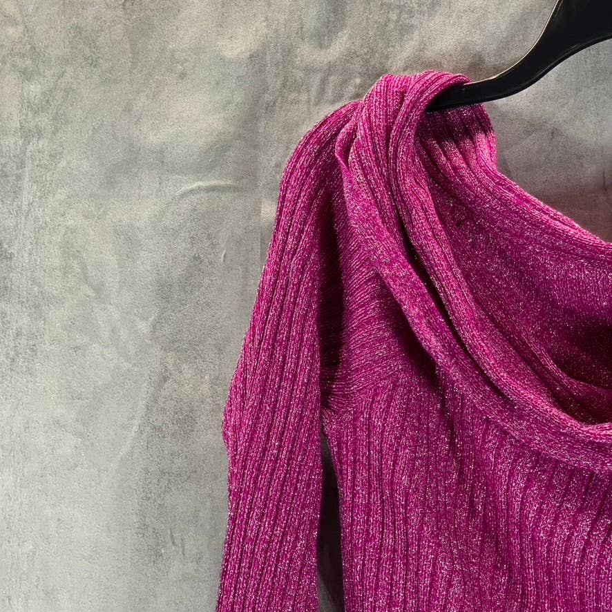 INC Women's Fuchsia Pop Metallic Ribbed Off-The-Shoulder Sweater SZ M