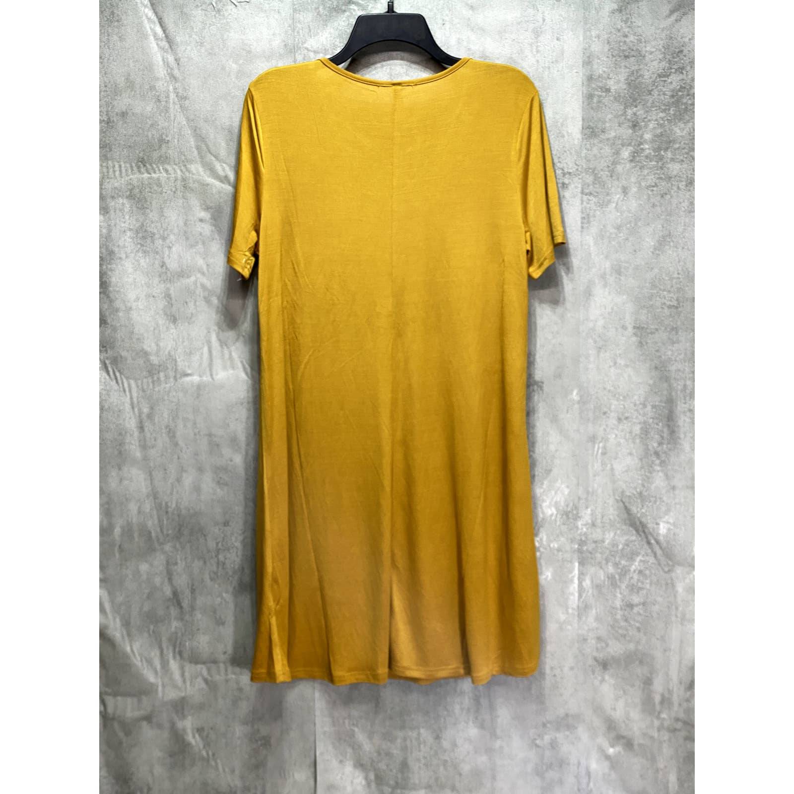 24SEVEN COMFORT APPAREL Mustard Criss Cross Neckline Short Sleeve T-Shirt Dress SZ L