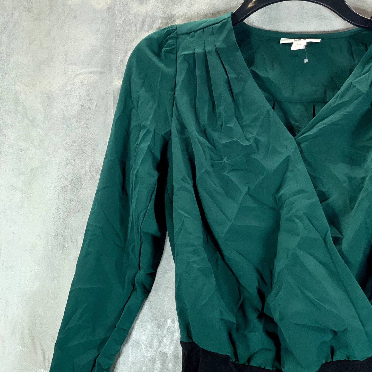 BAR III Women's Forest Edge Faux-Wrap Long-Sleeve Bodysuit SZ 2XS