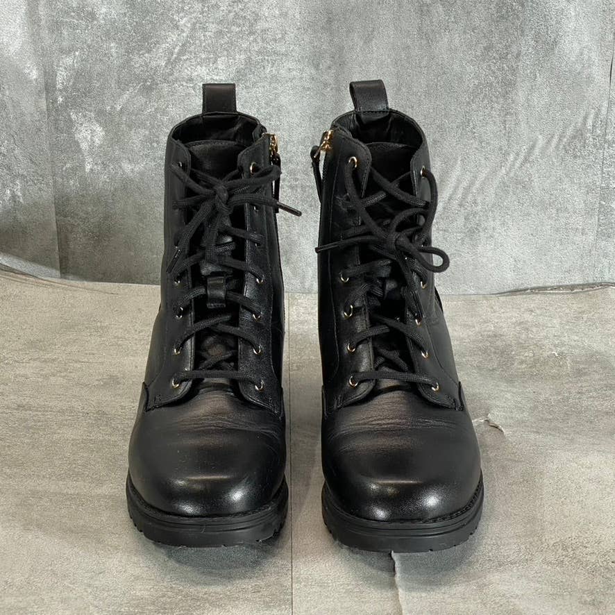 COLE HAAN Women's Black Leather Camea Waterproof Lace-Up Combat Boots SZ 7.5