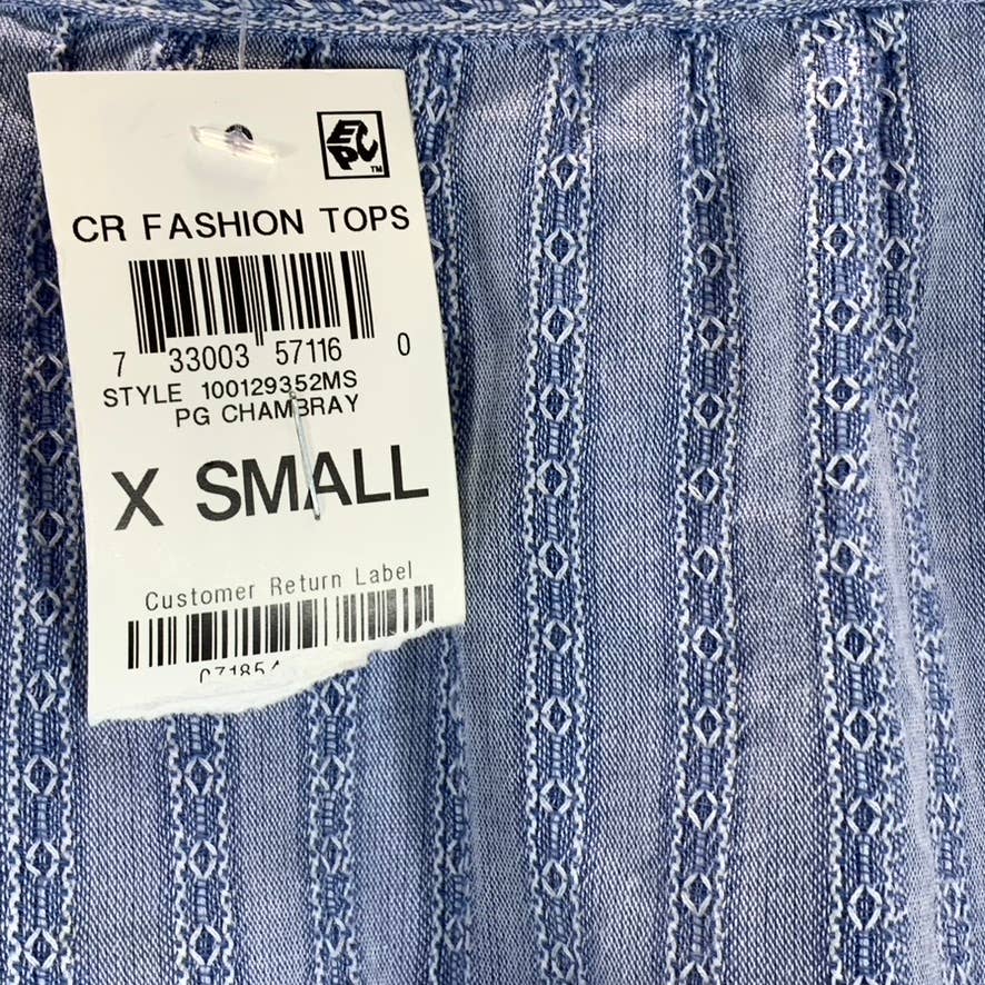 STYLE & CO Women's Pg Chambray Square-Neck Short-Sleeve Pointelle Top SZ XS