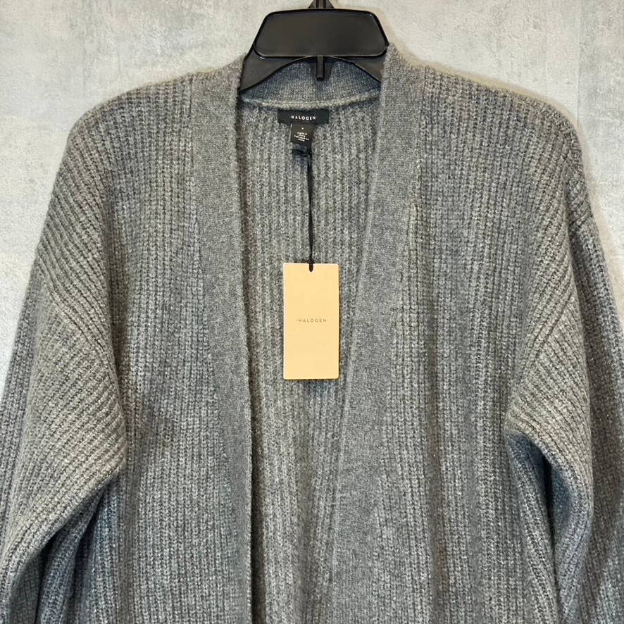 HALOGEN Women's Grey Dark Heather Rib Knit Open-Front Long Cardigan SZ S