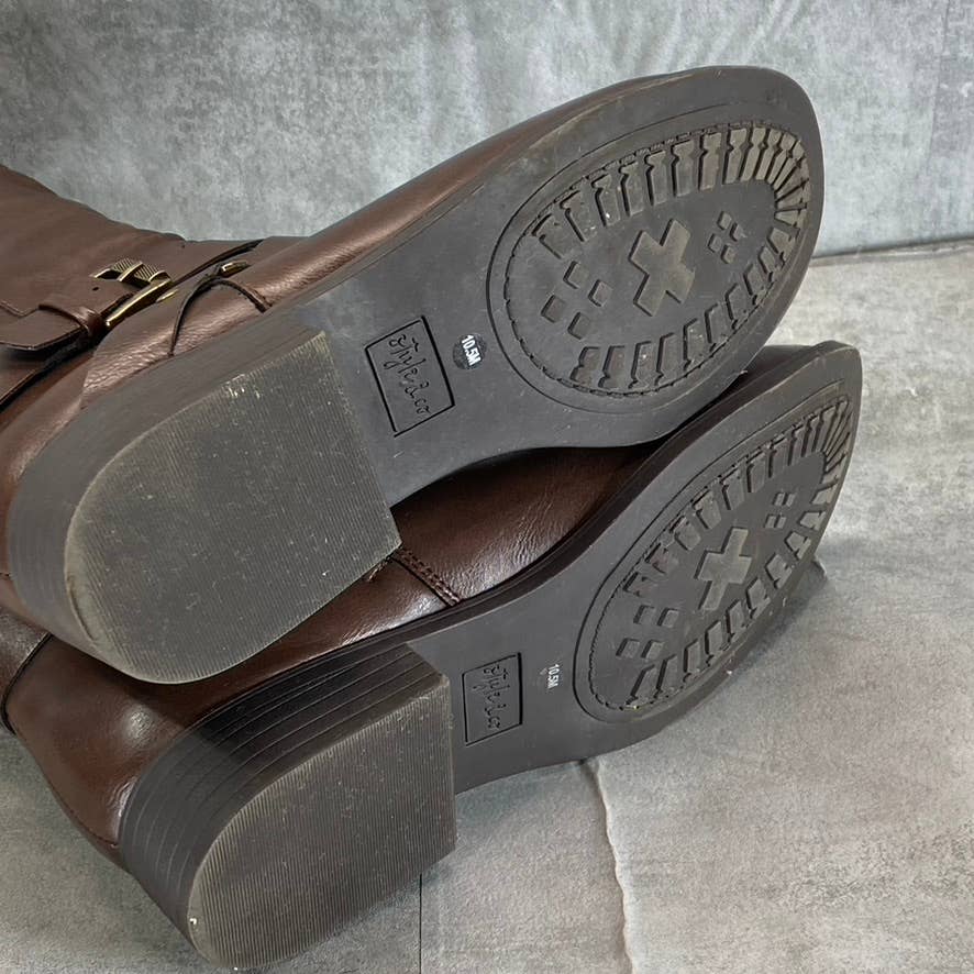 STYLE & CO Women's Cognac Marliee Side-Zip Round-Toe Tall Riding Boots SZ 10.5