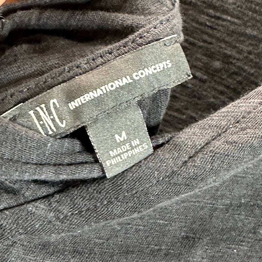 INC INTERNATIONAL CONCEPTS Women's Deep Black Crewneck Tie-Back Ruffled Top SZ M