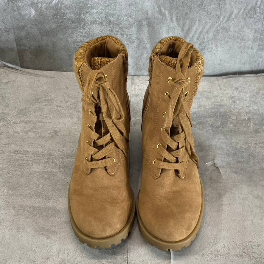 SUN+STONE Women's Chestnut Romina Lug-Sole Block-Heel Lace-Up Hiker Booties SZ 7
