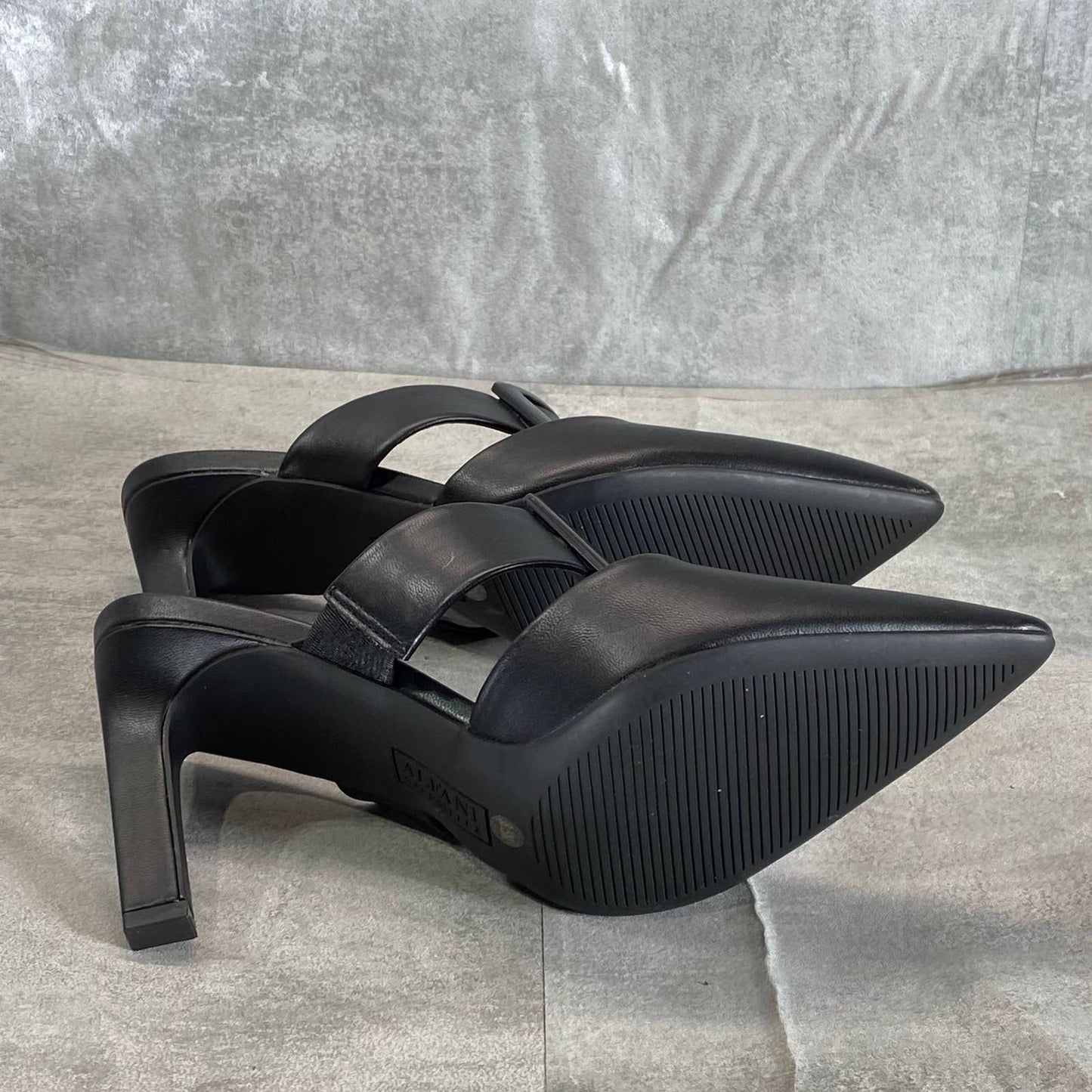 ALFANI Women's Black Smooth Sima Two-Piece Buckle Pointed-Toe Stiletto Mules