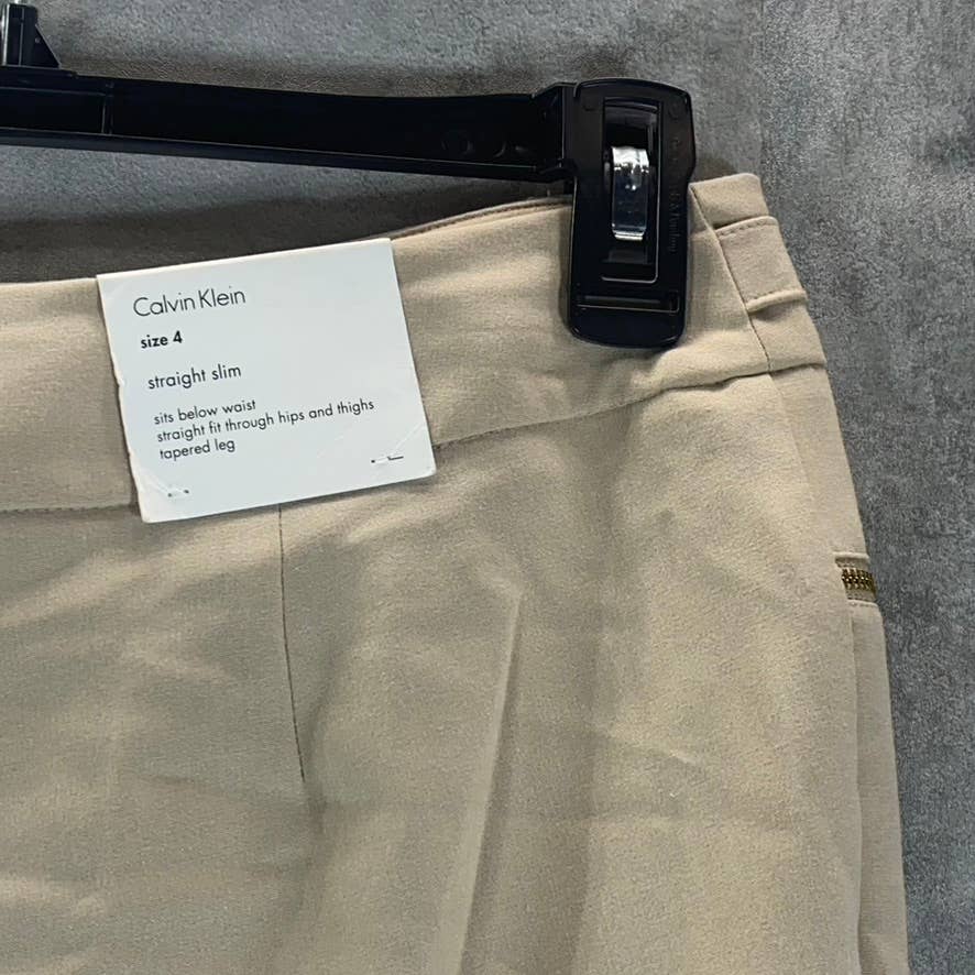 CALVIN KLEIN Women's Latte Zip-Pocket Mid-Rise Straight-Leg Pants SZ 4