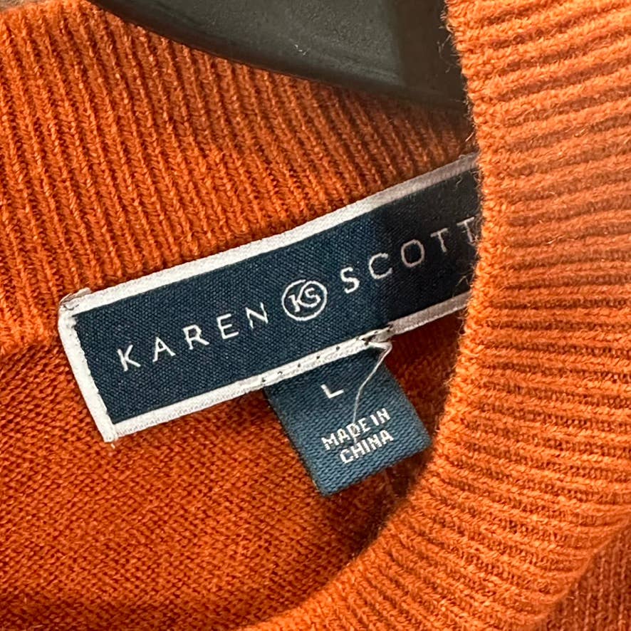 KAREN SCOTT Women's Red Ochre Zip-Back Mock-Neck Pullover Sweater SZ L