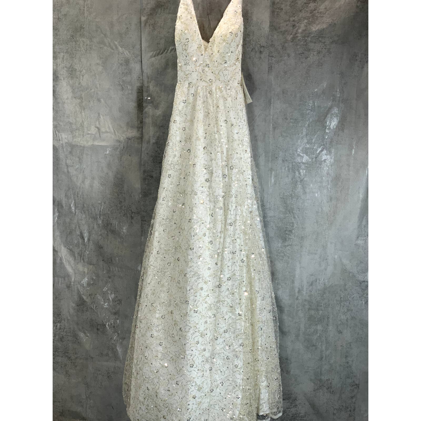 AIDAN By AIDAN MATTOX Women's Ivory Embroidered V-Neck Spaghetti Strap Ball Gown