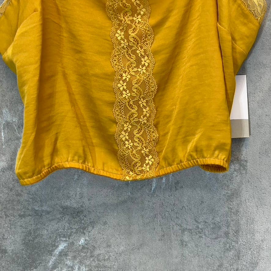 BP. Women's Yellow Gold Lace Trim Crop Adjustable Strap Square Neck Camisole SZ M