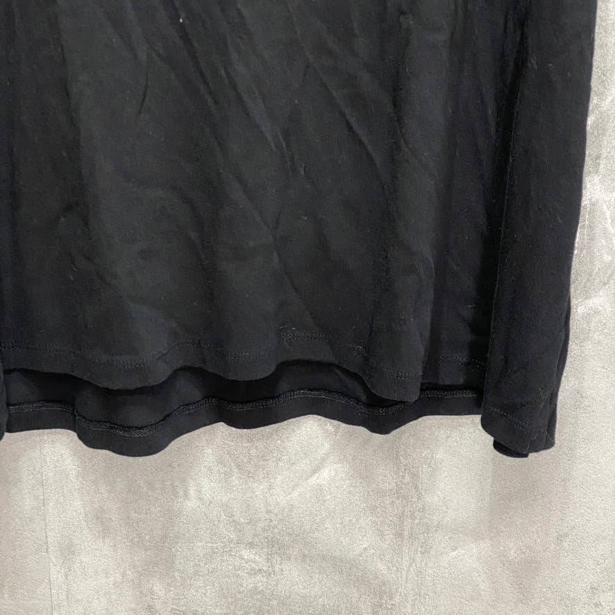 KAREN SCOTT Plus Size Solid Black Cotton Split Neck Short Sleeve Henley Top SZ 3X