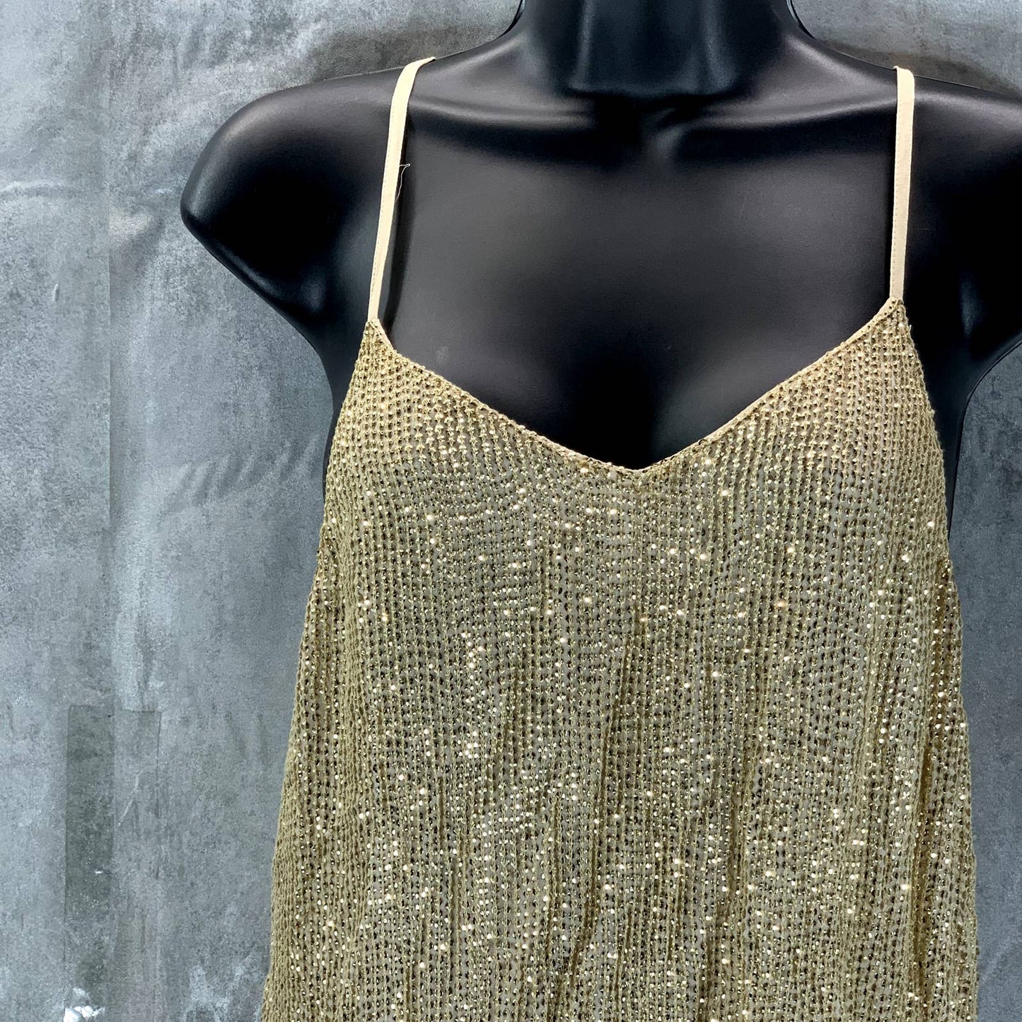 MLV Women's Gold Sequin Carmen V-Neck Adjustable-Straps Mini Dress SZ S