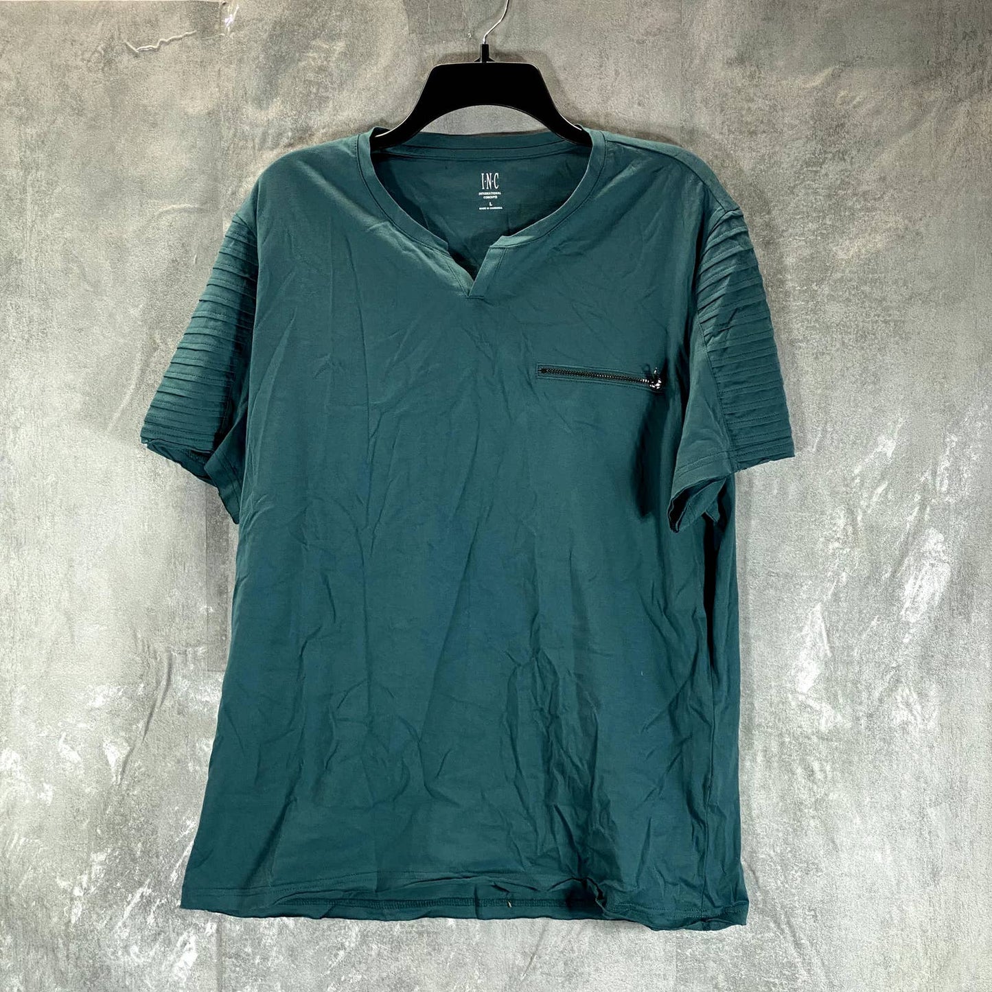 INC INTERNATIONAL CONCEPTS Men's Split-Neck Textured Zipper-Pocket T-Shirt SZ L