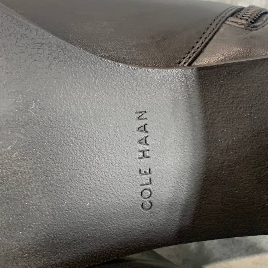 COLE HAAN Women's Black Leather Haidyn Block-Heel V-Cut Buckle Ankle Boots SZ 10