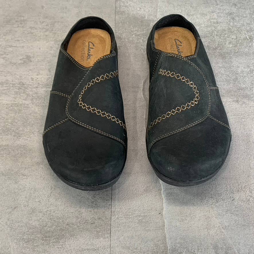 CLARKS COLLECTION Women's Black Leather Roseville Faye Slip-On Clogs SZ 8